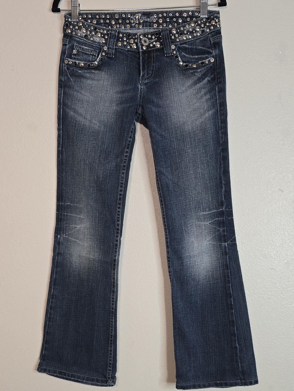Miss Me Low Rise Boot Cut/ Flare  Studded Dark Blue Women’s Jeans Size 26